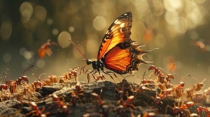Ants moving butterfly wings. Generative AI