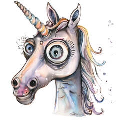 Surreal Multi-Eyed Unicorn Watercolor Art