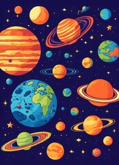 planets and stars patterns illustration 