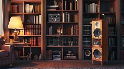 Music Speakers on the Right on the Bookshelf