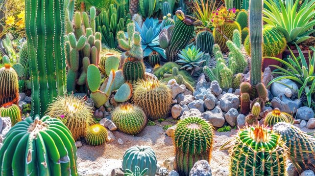 Cactus garden. Generative AI