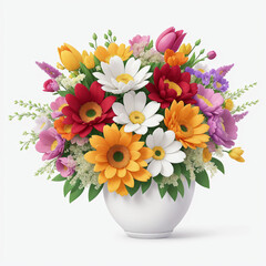 A modern twist on a traditional floral vase, with bold and abstract flowers rendered in a digital collage style, creating a dynamic and eye-catching image, white background