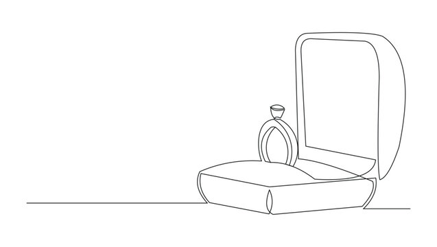 recommend clip art: Continuous single line sketch drawing of wedding couple rings in elegant box. One line art of engagement and love marriage symbol vector illustration