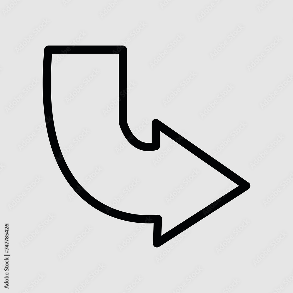 Poster curved right arrow vector icon. filled flat sign for mobile concept and web design. right direction 