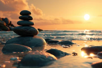  Pile of rocks on sandy beach © Alexandr