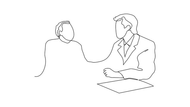 Animated self drawing of  Handshake of two businessmen, partnership concept, Shaking hands to seal a deal. Video illustration business deal activity in simple linear style vector design concept.