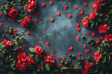 Vibrant red flowers contrast against sleek black surface, perfect for various design projects