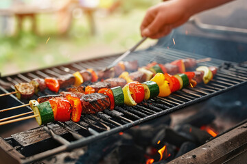 Person cooking vegetables on grill, suitable for food and cooking concepts