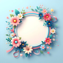 frame of flowers with blue background ,center is empty for message 
