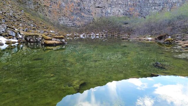 Botnstjorn Pond in Asbyrgi Canyon landscape in North Iceland