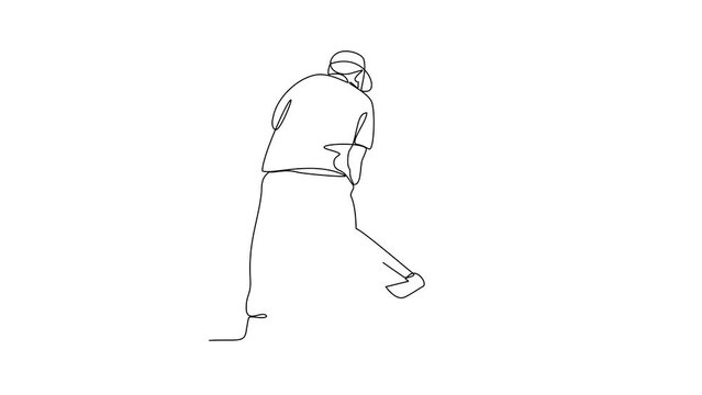 Animated self drawing of the people are splitting wood in the forest using the ax in their hands video design illustration. Splitting wood activity illustration in simple linear style video design.