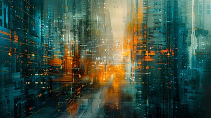 Abstract urban glow, futuristic cityscape art, digital metropolis illumination. modern creative background. AI
