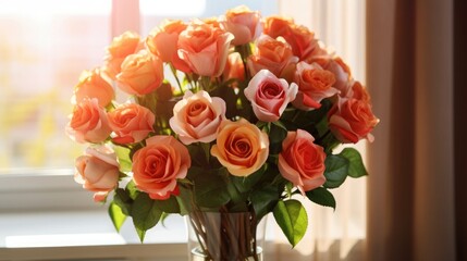 Obraz premium Beautiful roses bouquet indoors