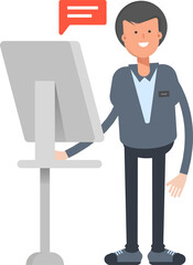 Male Character Working on Computer
