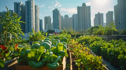 role of urban farming in reshaping city landscapes, offering a green respite amidst the concrete - obrazy, fototapety, plakaty