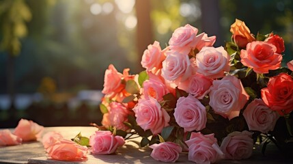 Fototapeta premium Beautiful roses bouquet outdoors