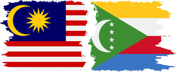 Comoros and Malaysia grunge flags connection vector
