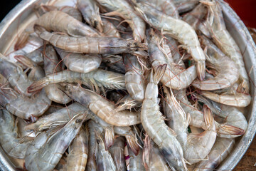 The heap of shrimps on sale in the market