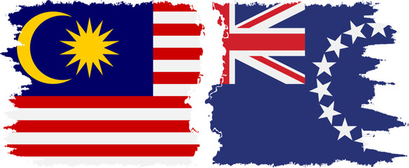 Cook Islands and Malaysia grunge flags connection vector