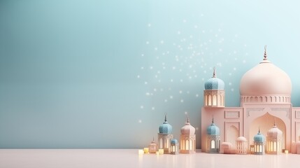 Ramadan kareem and eid fitr islamic concept background lantern illustration with mosque for wallpaper, poster, greeting card and flyer. - obrazy, fototapety, plakaty