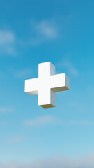 青空と宙に浮かぶ白い十字。3D（縦長）