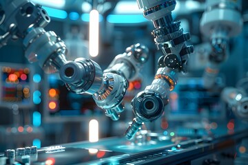 Fototapeta premium Advanced Robotics Arms in High-Tech Manufacturing Ai generated 