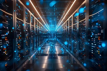 Obraz premium Futuristic Server Room with Glowing Data Streams Ai generated 