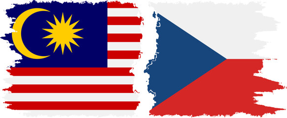 Czech and Malaysia grunge flags connection vector