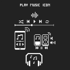 Obraz premium this is play music icon in pixel art with white color and black background ,this item good for presentations,stickers, icons, t shirt design,game asset,logo and your project.