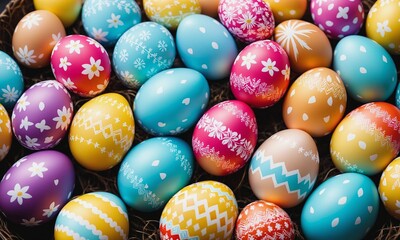 Fototapeta na wymiar Colorful Decorated Easter Eggs Collection