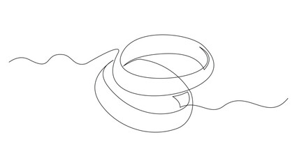 Continuous single line sketch drawing of wedding couple rings. One line art of engagement and love marriage symbol vector illustration
