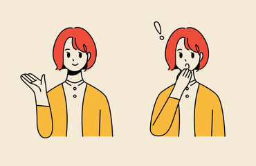 Illustration set of a woman with a guiding pose and a surprised expression