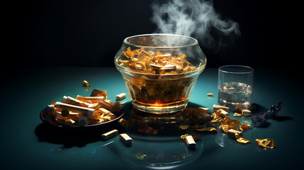 smokes from a cigarette sitting on a dark background. Generative AI
