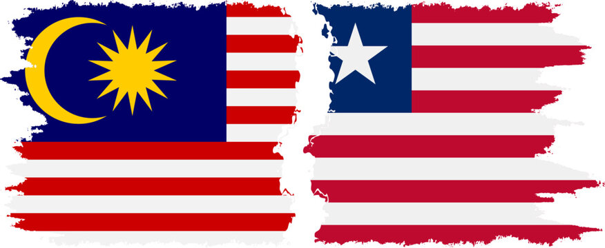 Liberia and Malaysia grunge flags connection vector