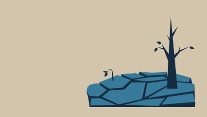 Drought vector illustration. The ground is cracked. The plants are dying.