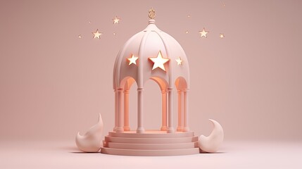 Pink lantern podium and star, Ramadan kareem and eid fitr islamic concept background illustration for wallpaper, poster, greeting card and flyer.