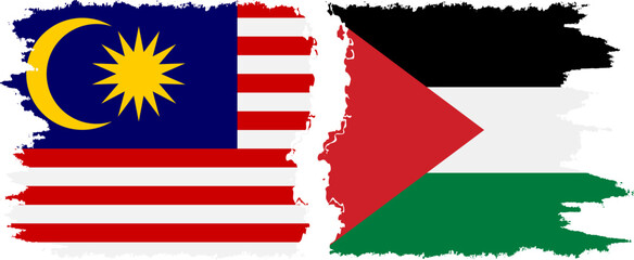 Palestine and Malaysia grunge flags connection vector