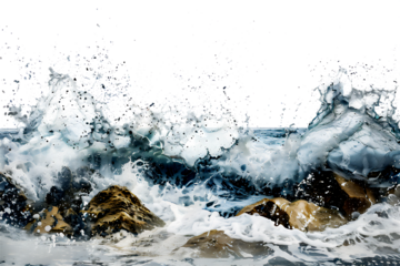 splash of sea water from waves hitting coral, transparent background