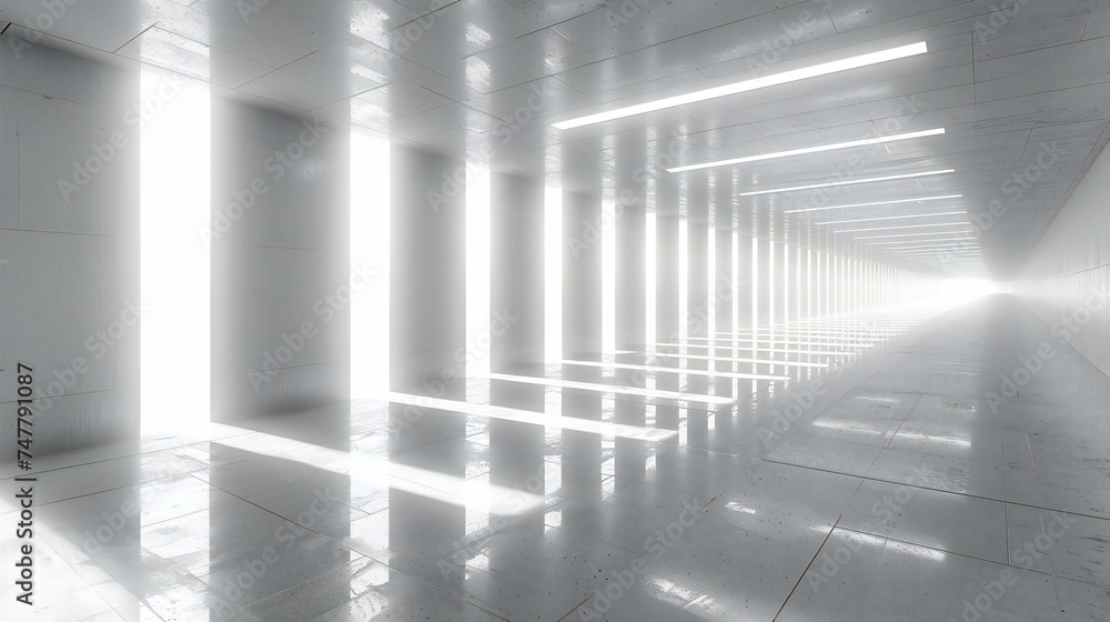 Poster minimalist modern interior, abstract architecture with clean lines and light, futuristic empty space