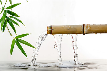 water flowing from bamboo, transparent background
