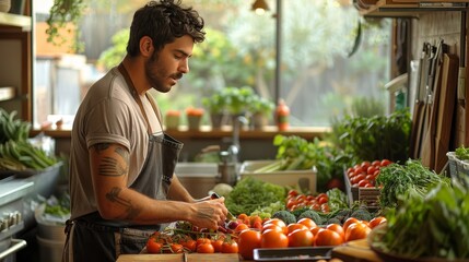 Fototapeta premium sustainable eco, friendly kitchen, where every ingredient has a story of environmental stewardship