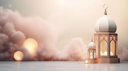 Shining white lantern, Ramadan kareem and eid fitr islamic concept background illustration for wallpaper, poster, greeting card and flyer.