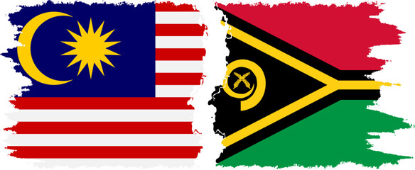 Vanuatu and Malaysia grunge flags connection vector