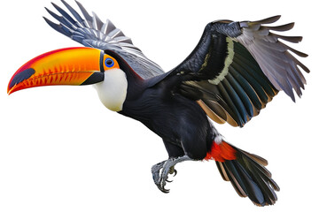 Toucan Soaring High on Transparent Background.