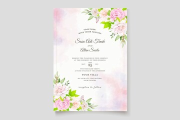 Watercolor Floral Roses With Pink Color Card