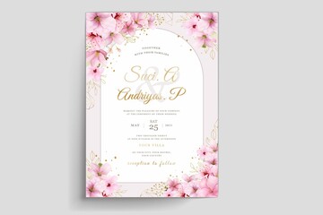 Watercolor Cherry Blossom Spring Wedding Invitation Card Set