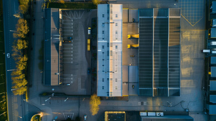 An aerial view of a modern industrial estate
