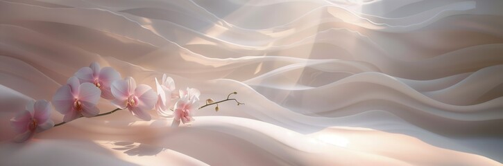 Natural flowing wavy ethereal dreamy pink hues background with  photography of a pink orchard....