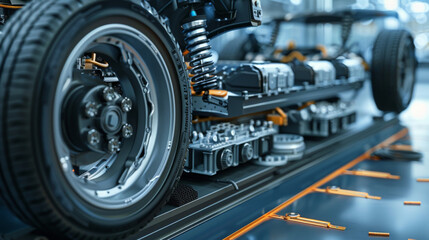 Fototapeta premium Electric vehicle production plant shows state-of-the-art construction