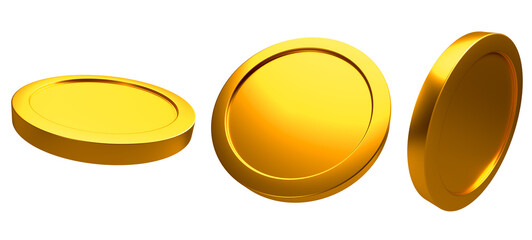 Gold Simple Glossy Coin Set PNG. Transparent Background